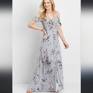 Maurices Gray Cold Shoulder Maxi Dress with Flutter Sleeves